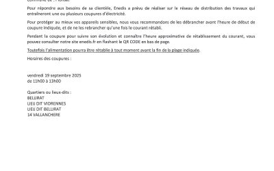 COUPURES DE COURANT POUR TRAVAUX