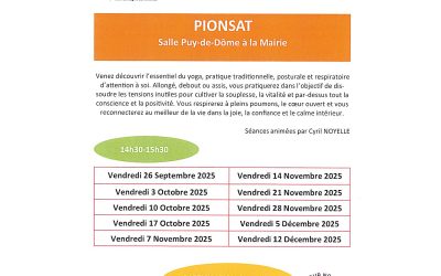 Le CLIC vous propose des séances de Yoga à Pionsat