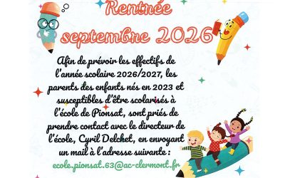 RENTREE SCOLAIRE SEPTEMBRE 2026