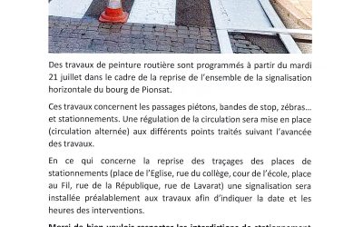INFORMATION TRAVAUX – PEINTURE ROUTIERE