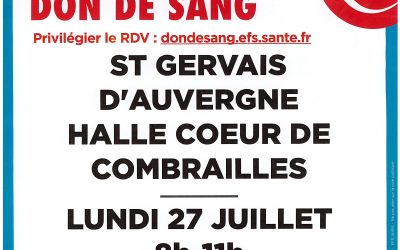 Don de sang le 27 juillet à Saint-Gervais d&rsquo;Auvergne